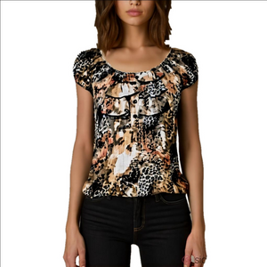 xs animal print ruffle blouse y2k